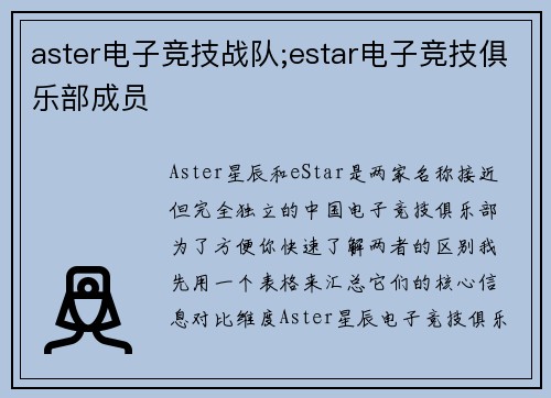 aster电子竞技战队;estar电子竞技俱乐部成员